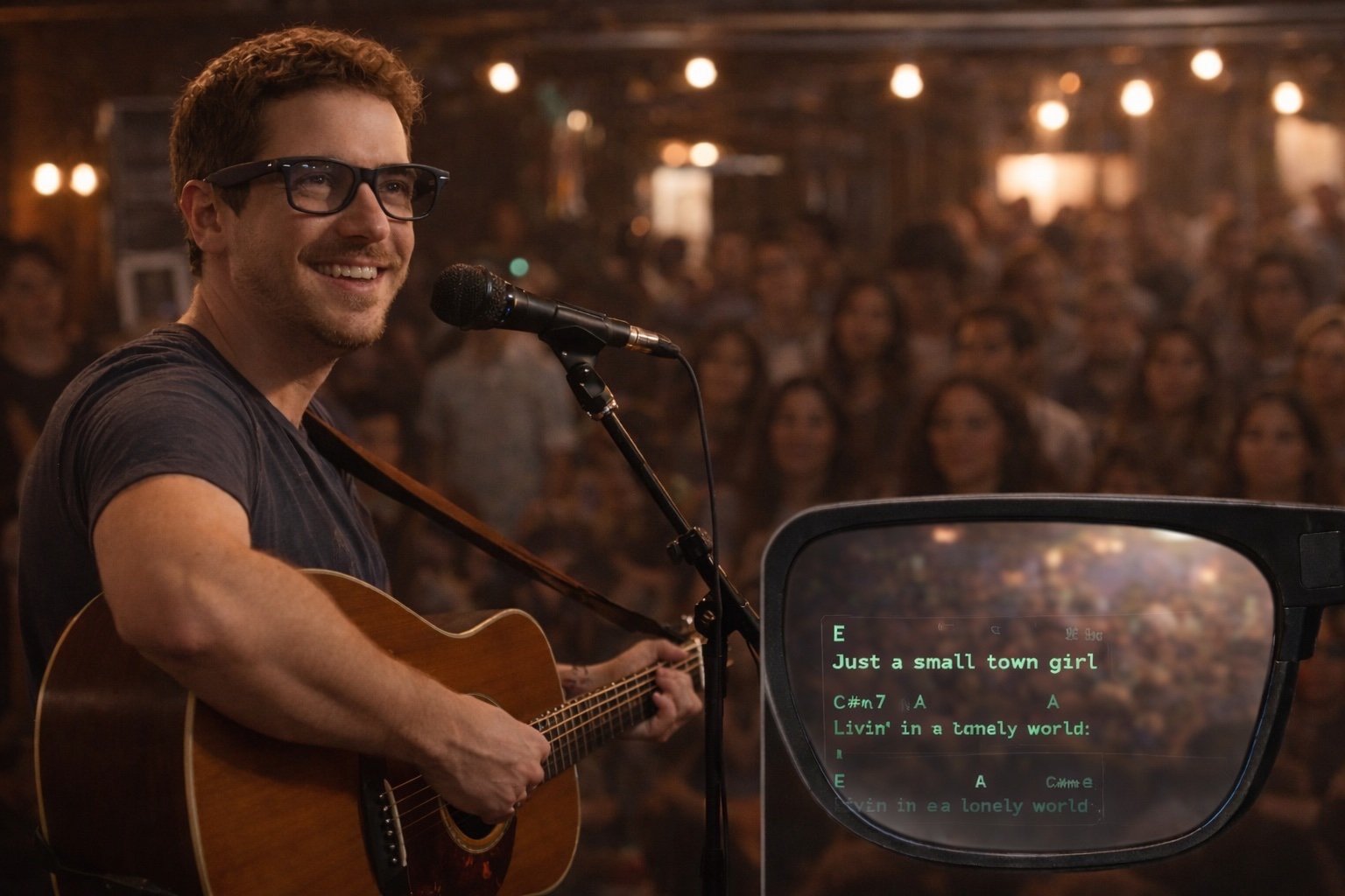 Smart glasses showing lyrics